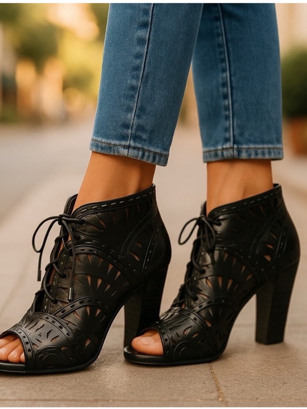 Vince Camuto Carma Laser-Cut Lace-Up High Heel Booties